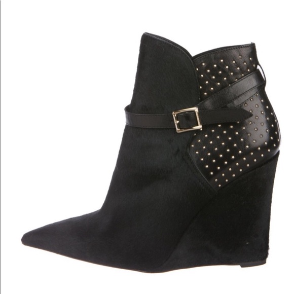 Burberry Black pony hair and leather Burberry Wedge Booties